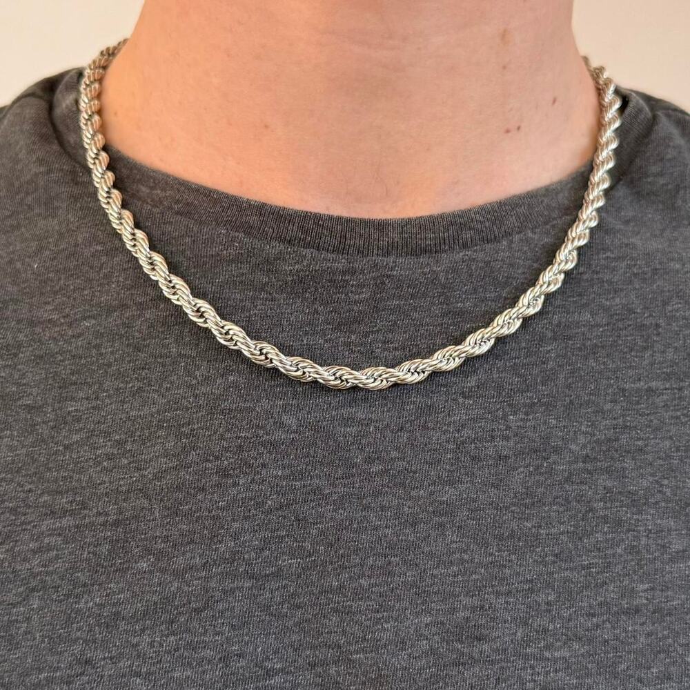 Basic Rope Chain Necklace Stainless Steel 6mm 20" Unisex Streetwear New